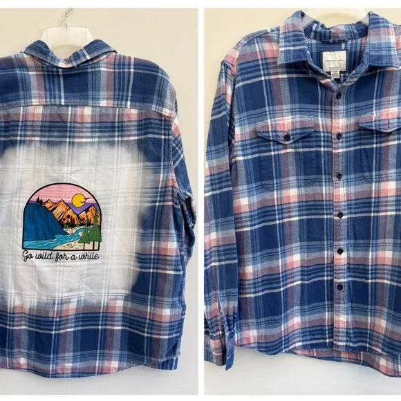 American Eagle Flannel - Go Wild for a While Upcycled - Size Large - Picture 3 of 3